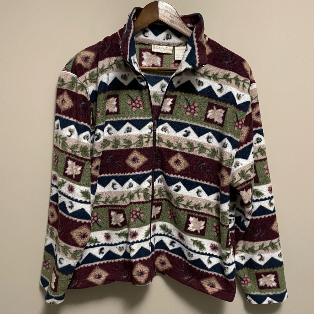 Nick & Sarah Vintage Cottagecore Fleece Zip jacket Women’s Large 90s